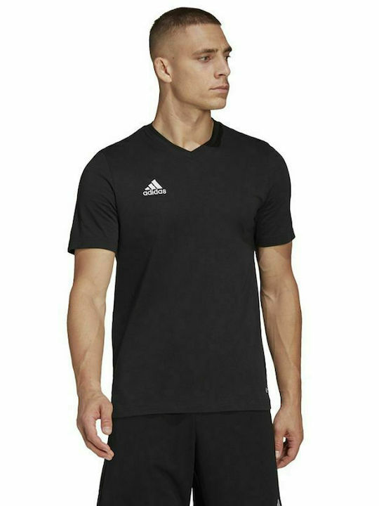 Adidas Entrada 22 Ανδρικό Αθλητικό T-shirt Κοντομάνικο με Λαιμόκοψη Τύπου V Μαύρο