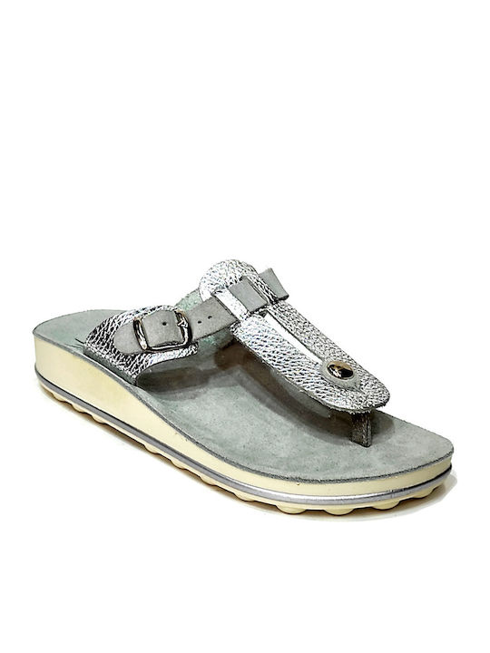 Belinda 002 Leather Women's Flat Sandals in Silver Color