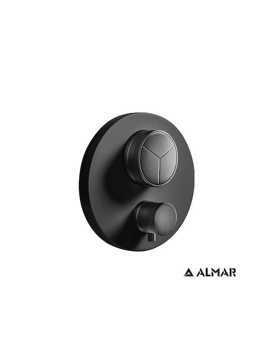 Almar Thermo Core Push Μίκτης Μπαταρίας Εντοιχισμού Ντουζιέρας 3 Εξόδων Μαύρος