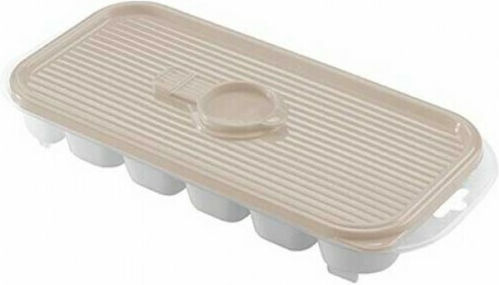 Hega Hogar Ice Tray Cube Plastic 12 Slots with Lid Beige 16666
