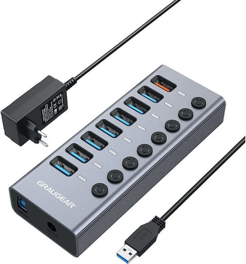 Graugear 8 Port USB 3.0 Hub with USB-C Connection Gray