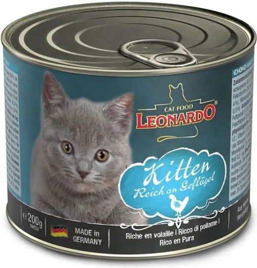 Leonardo Kitten Wet Food for Young Cats in Cans with Poultry 200gr