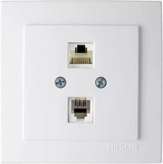 Geyer Διπλή Πρίζα Δικτύου και Τηλεφώνου RJ45/RJ11 με Πλαίσιο Τύπου Cat6 σε Λευκό Χρώμα 24111049