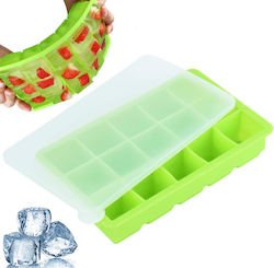 Ice Tray Cube Silicone 15 Slots with Lid Green 320646