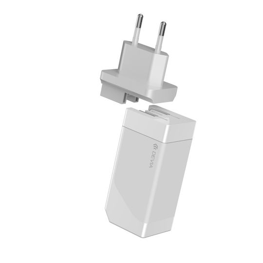 Devia Φορτιστής Χωρίς Καλώδιο GaN με Θύρα USB-A και Θύρα USB-C 65W Power Delivery / Quick Charge 4.0 Λευκός (Extreme Speed DVCH-350573)
