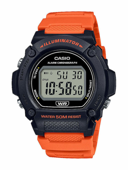 Casio Мъжки Часовник 48mm На Батерия с Оранжев Каучуков Каишка