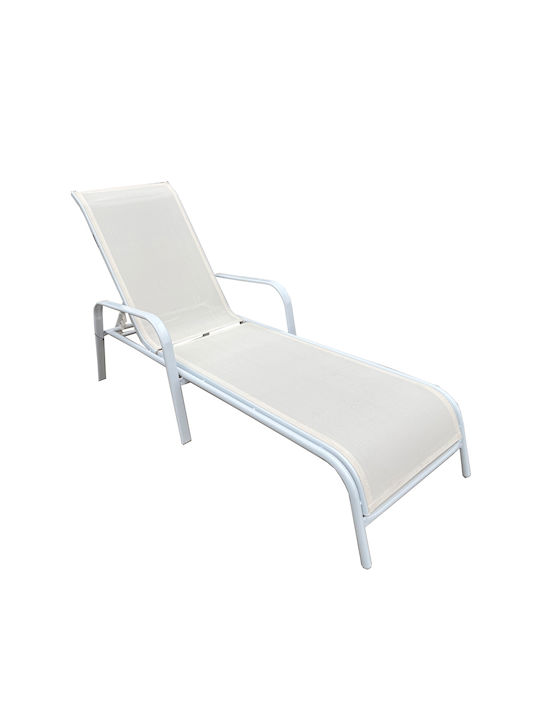 Deckchair Metallic Carmen with Textilene Fabric White 161x64x100cm.