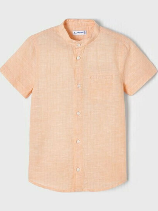 Kids One Color Shirt Short Sleeve Linen Orange