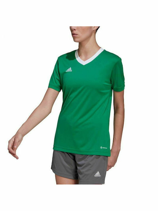 Adidas Entrada 22 Γυναικείο Αθλητικό T-shirt Fast Drying με V Λαιμόκοψη Πράσινο