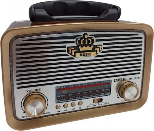 Cmik MK-173BT Retro Επιτραπέζιο Ραδιόφωνο Επαναφορτιζόμενο με Bluetooth και USB Καφέ