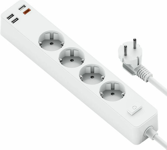 Wiwu Power Strip with Surge Protection 4 Positions with 3 USB-A, 1 USB-C, Switch and Cable 1.6m