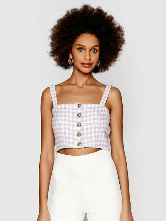 Women's Crop Top with Straps Checked Purple