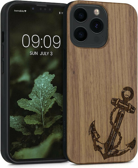 KWmobile Vintage Anchor Umschlag Rückseite Hölzern Dark Brown (iPhone 13 Pro)