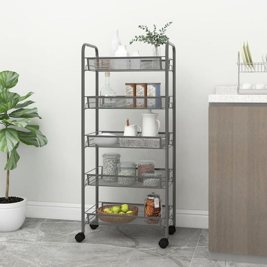 vidaXL Metallic Kitchen Trolley 5 Tiers Gray 46x26x105cm