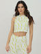 Kendall + Kylie Women's Summer Crop Top Sleeveless White/Yellow