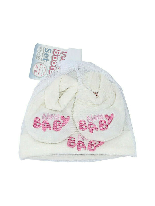 Soft Touch Baby Cotton Set 2 pcs. cap and shoes (HB25) PINK white