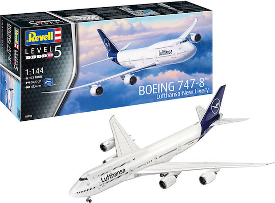 Revell Boeing 747-8 Lufthansa "New Livery" Modeling Figure Airplane White 172 Pieces in Scale 1:144 52.5x47.6cm.