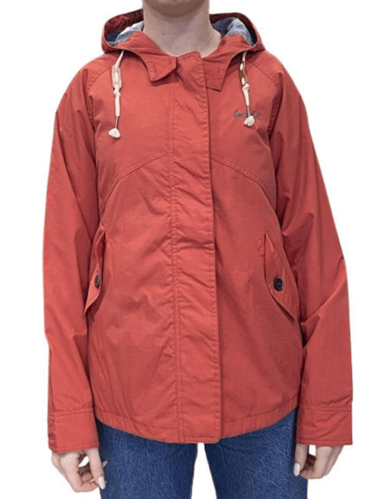 Women's Short Sports Jacket Waterproof and Windproof for Spring or Autumn with Hood Orange
