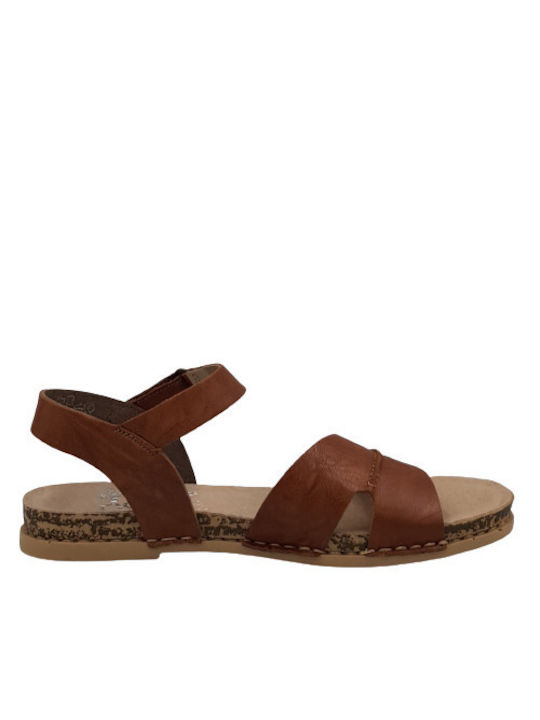 Rieker Leather Women's Flat Sandals Anatomic In Tabac Brown Colour