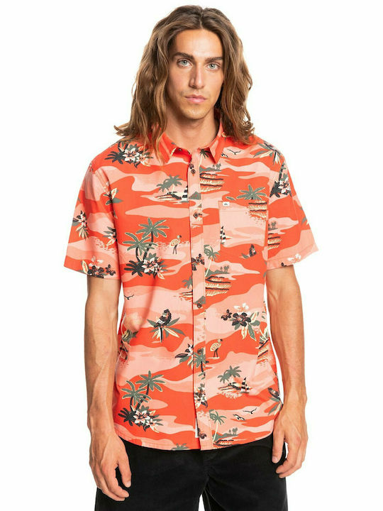 Quiksilver Men's Shirt Short Sleeve Floral Red