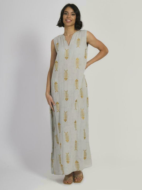 Ble Resort Collection Maxi Καλοκαιρινό All Day Φόρεμα Αμάνικο Γκρι