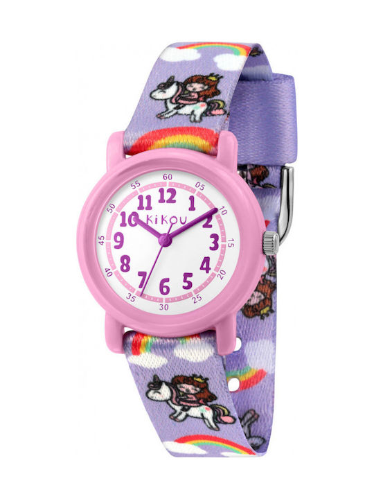 Kikou Kinder-Analoguhr mit Stoffarmband Flieder