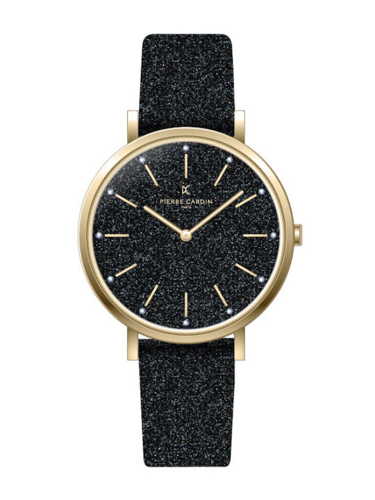 Pierre Cardin Γυναικείο Ρολόι 36mm Μπαταρίας με Μαύρο Δερμάτινο Λουράκι