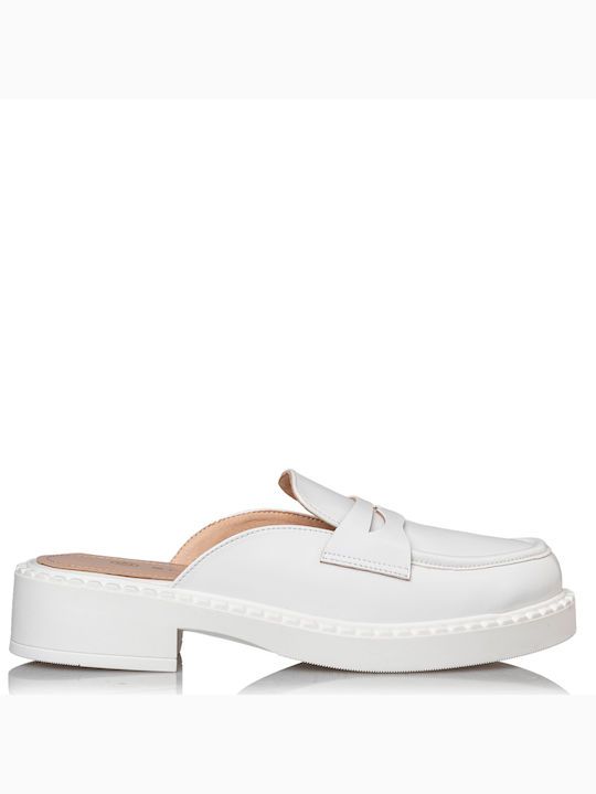 Envie Shoes Mules με Χοντρό Χαμηλό Τακούνι σε Λευκό Χρώμα