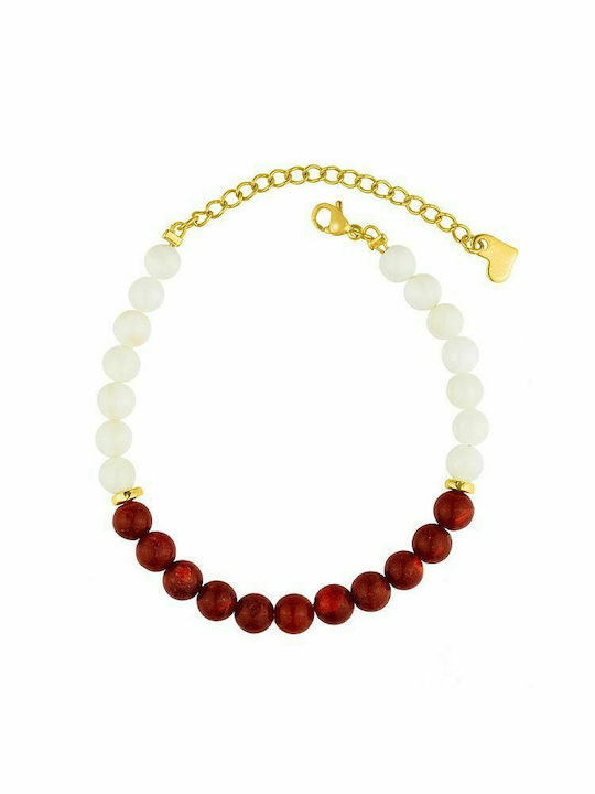 Gold Plated Stainless Steel Bracelet with apple coral and polished AA29455