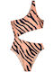 One-piece swimsuit monokini zebra with openings Beige