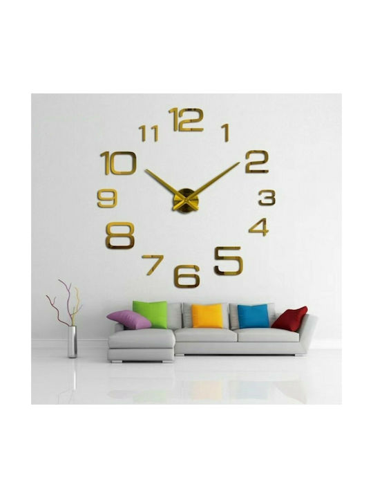 3D Wanduhren Aufkleber Kunststoff Gold Ø80cm