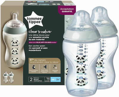 Tommee Tippee Plastic Baby Bottle Set Closer to Nature Anti-colic with Silicone Teat 340ml for 3+ μηνών 2pcs Pip the Panda