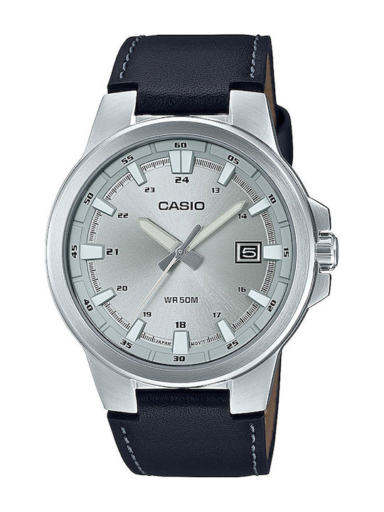 Casio Мъжки часовник 41.5 мм На Батерия с Синя Кожена Каишка