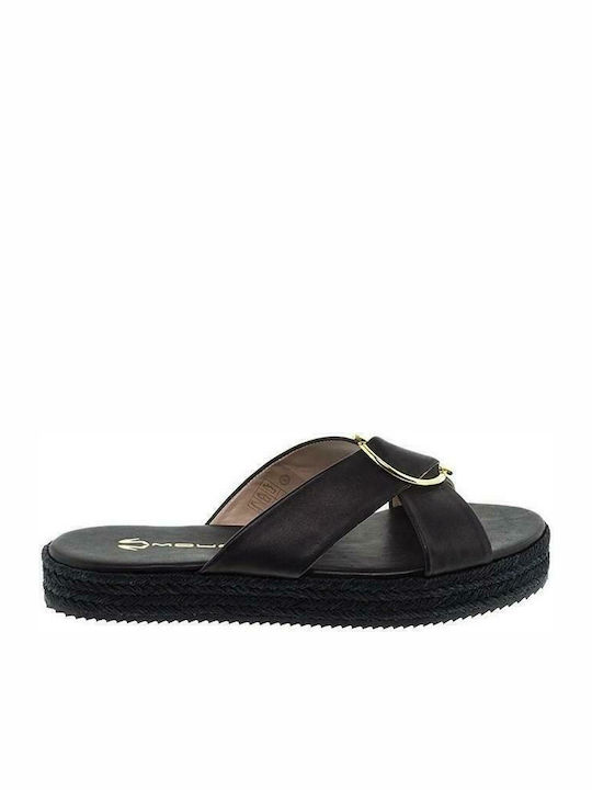 Leather Women's Flat Sandals Flatforms in Black Color