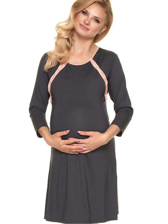 PeeKaBoo Long Nightgown for Breastfeeding Graphite