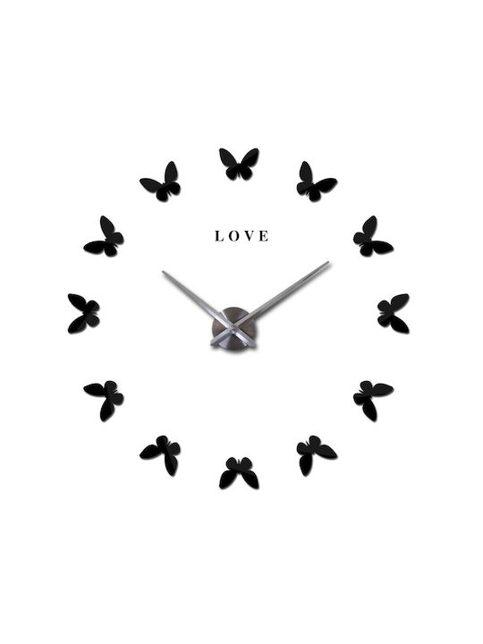 3D Wall Clock Sticker Plastic Black Ø31.5cm