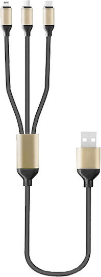 Moveteck Regular USB to Lightning / Type-C / micro USB Cable Μαύρο 1.2m (B5099)