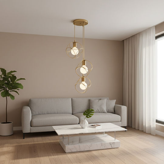 Megapap Lusita Висящо Осветително Тяло Златист с Цокъл E27 35x35x90см.