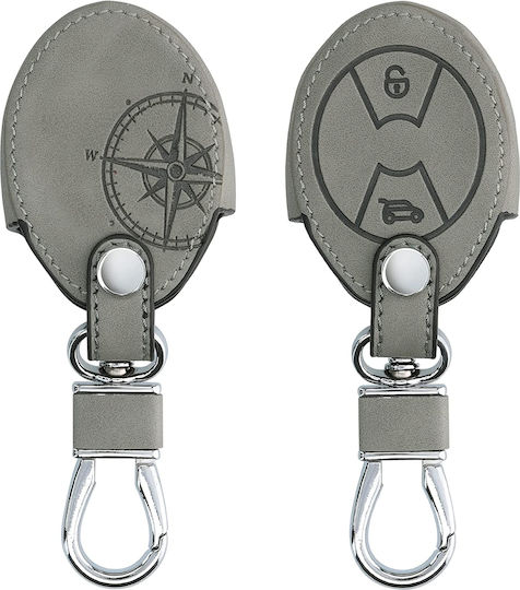 Leatherette Car Key Cover Case with 3 Buttons for Mini Cooper Gray