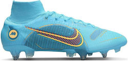 Nike Mercurial Superfly 8 Elite High Football Shoes SG-Pro with Cleats Chlorine Blue / Light Orange / Duck Blue