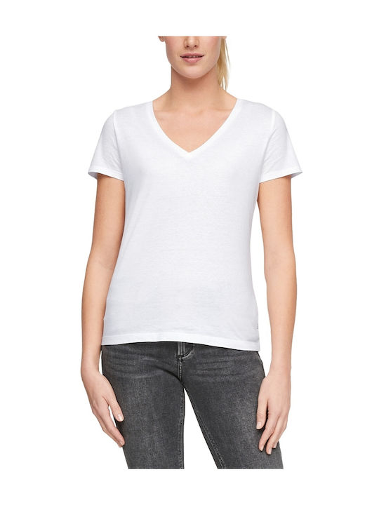 S.Oliver Women's T-shirt with V Neckline White 2058279-0100