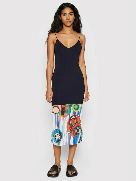 Desigual Bubble Sommer Midi Kleid Marineblau