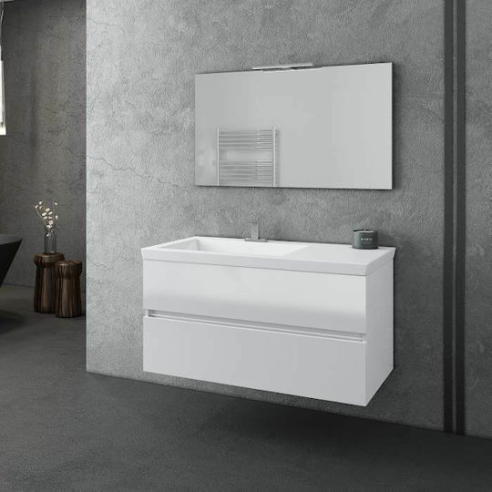 Drop Luxus 100 Countertop with Sink & Mirror L100xW44xH16cm White