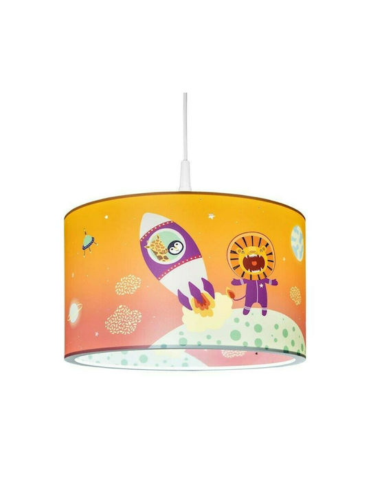 Elobra Space Mission Single Bulb Kids Lighting Pendant Wooden 40W with Drive Size E27 Orange