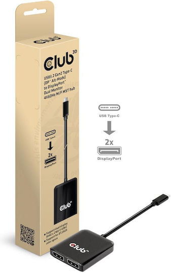 Club3D Μετατροπέας USB-C male σε DisplayPort 2x female 1τμχ CSV-1555