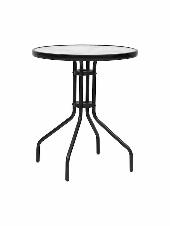 Τραπέζι για Μικρούς Εξωτερικούς Χώρους Μεταλλικό με Γυάλινη Επιφάνεια Μαύρο 60x60x70εκ.