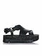 Oruga Up Leather Women's Flat Sandals Anatomic with Strap Flatforms in Black Color