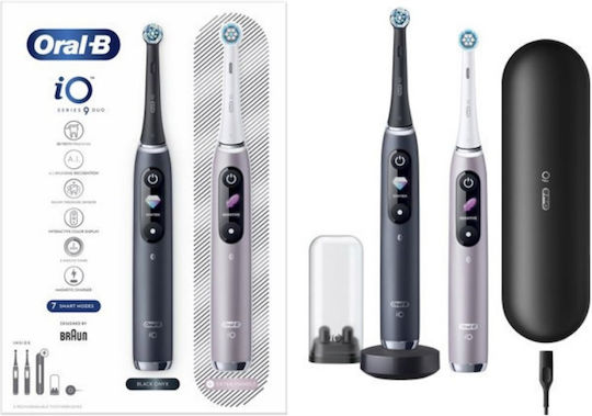 Oral-B IO Series 9 Ηλεκτρική Οδοντόβουρτσα με Χρονομετρητή, Αισθητήρα Πίεσης και Θήκη Ταξιδίου Duo Black Onyx & Rose Quartz Διπλή Συσκευασία