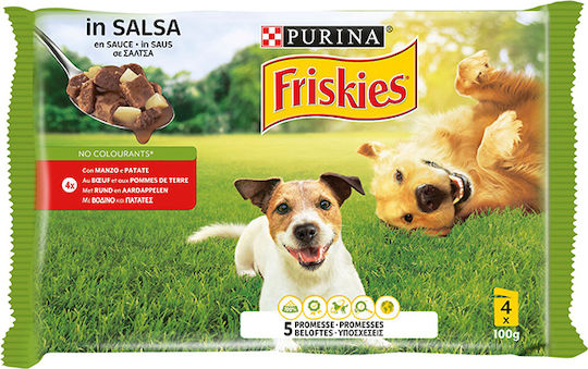 Friskies Υγρή Τροφή Σκύλων σε Φακελάκι με Βοδινό και Πατάτες 4x100gr