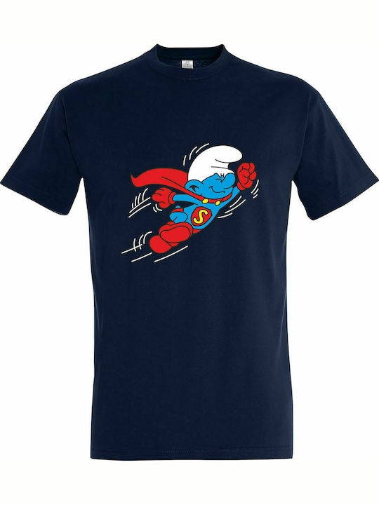 T-shirt Unisex " Papa Schlumpf Superman ", Französisch Marine